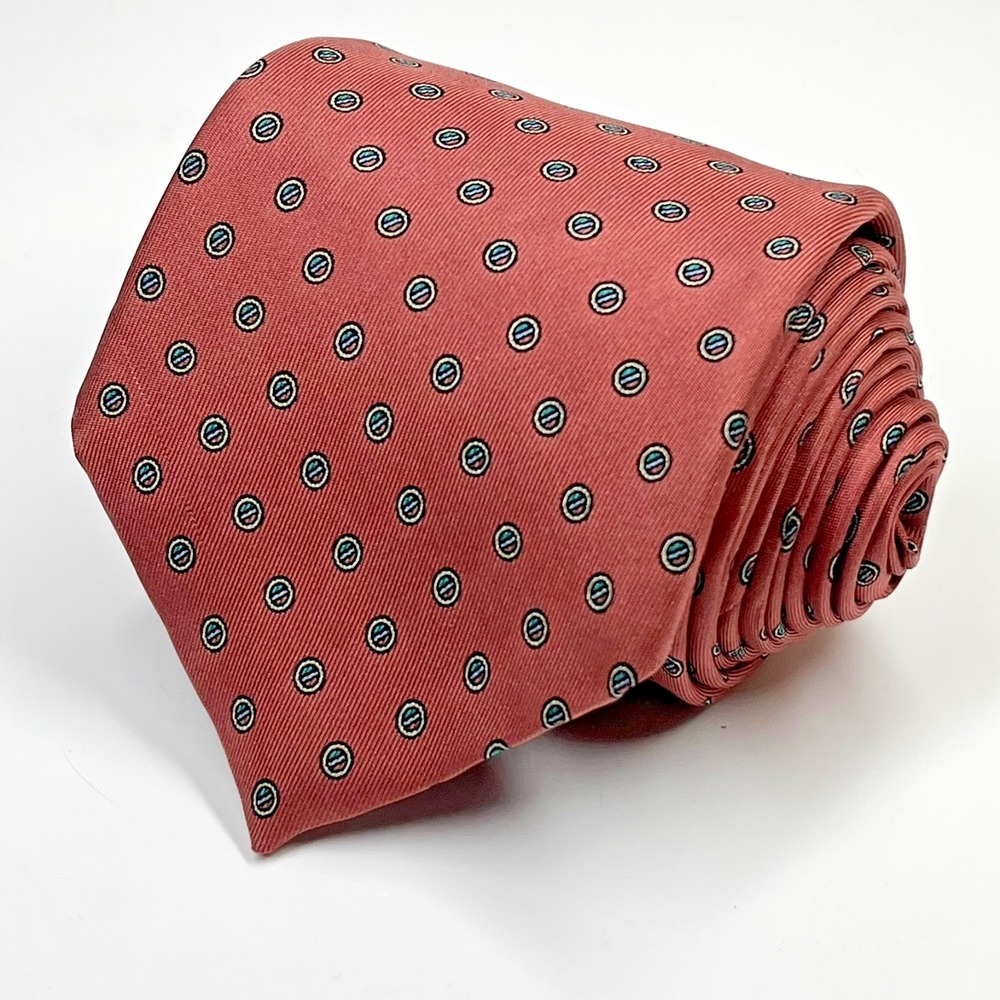 Philippe Perrier Short 56" Silk‎ Men's Necktie Rose Geometric Circles *Flaws